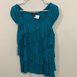 Found! AGB Women’s tank with ruffles Size L turquoise